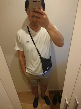 「LACOSTE（ラコステ）のアイテム（Tシャツ/カットソー、ホワイト系）」を使った、MEGUMIさん（メンズ・174cm）の夏コーディネート
