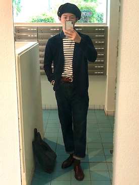 「MR.OLIVE（ミスターオリーブ）のアイテム（ハンチング/ベレー帽）」を使った、そへいさん（メンズ・173cm）の春コーディネート