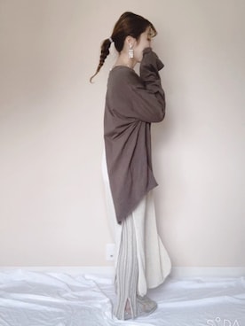 「リブニットパンツ」｜「アイテム（ワンピース/ドレス）」を使った、あんじゅさん（レディース・159cm）の春コーディネート