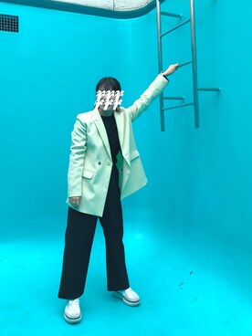 「カラージャケット」｜「アイテム（スラックス）」を使った、rirrさん（レディース・157cm）の春コーディネート