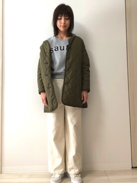 「AMERICAN HOLIC（アメリカンホリック）の【追加生産】太コーデュロイワイドパンツ（その他パンツ）」を使った、mi-kiさん（レディース・165cm）の冬コーディネート