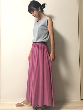 「マキシスカート」｜「アイテム（ビーチサンダル）」を使った、mi-kiさん（レディース・165cm）の夏コーディネート