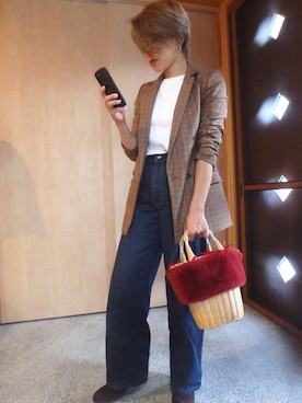 「& chouette（アンドシュエット）のアイテム（かごバッグ）」を使った、sayakaさん（レディース・156cm）の秋コーディネート