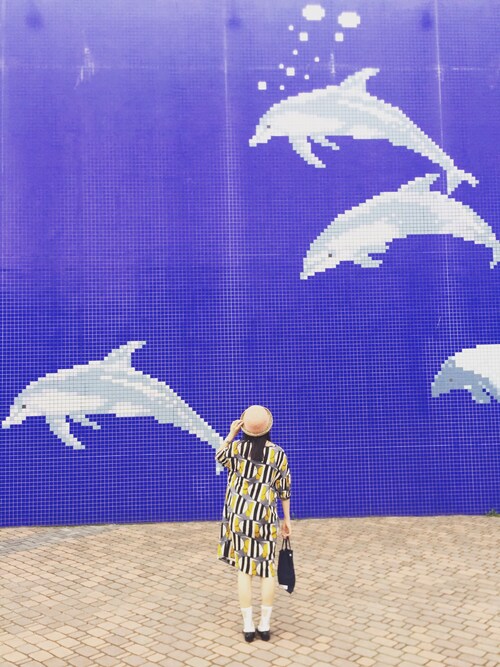 peu pres（プープレ）の「熱帯魚プリント 変形パフスリーブ ワンピース 