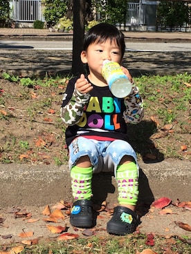 「アイテム（レッグウォーマー、グリーン系）」を使った、いぶ♡りつさん（キッズ・80cm）の春コーディネート