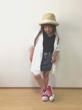「Right-on（ライトオン）の【MPS】レースガウン（カーディガン/ボレロ、ホワイト系）」を使った、Rionさん（キッズ・100cm）の春コーディネート