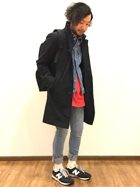 「Gジャン」｜「アイテム（ステンカラーコート）」を使った、大平さん（メンズ・170cm）の冬コーディネート