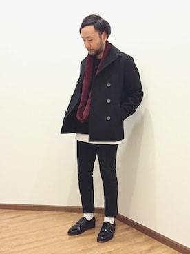 「スヌード」｜「アイテム（ピーコート）」を使った、大平さん（メンズ・170cm）の秋コーディネート