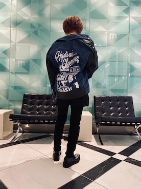 「バックプリント」｜「アイテム（ライダースジャケット）」を使った、otaさん（メンズ・168cm）の秋コーディネート