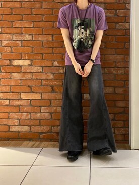 「HYSTERIC GLAMOUR（ヒステリックグラマー）のUSED加工ローライズフレアデニムパンツ（デニムパンツ、ブラック系）」を使った、otaさん（メンズ・168cm）の冬コーディネート
