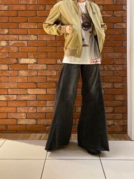「HYSTERIC GLAMOUR（ヒステリックグラマー）のSCORPION LAUREL刺繍 プルゾン（ブルゾン、ベージュ系）」を使った、otaさん（メンズ・168cm）の冬コーディネート