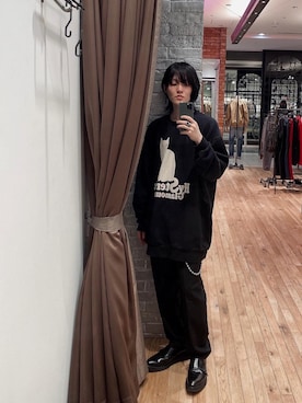 「HYSTERIC GLAMOUR（ヒステリックグラマー）のHG CATオーバーサイズスウェット（Tシャツ/カットソー、ブラック系）」を使った、otaさん（メンズ・168cm）の冬コーディネート