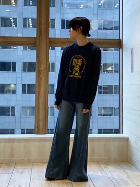 「HYSTERIC GLAMOUR（ヒステリックグラマー）のUSED加工ローライズフレアデニムパンツ（デニムパンツ、ブルー系）」を使った、otaさん（メンズ・168cm）の冬コーディネート