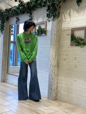 「HYSTERIC GLAMOUR（ヒステリックグラマー）のUSED加工ローライズフレアデニムパンツ（デニムパンツ、ブルー系）」を使った、otaさん（メンズ・168cm）の冬コーディネート