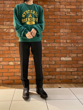 「HYSTERIC GLAMOUR（ヒステリックグラマー）のSEE NO EVIL スウェット（スウェット、グリーン系）」を使った、otaさん（メンズ・168cm）の春コーディネート