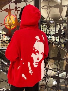 「HYSTERIC GLAMOUR（ヒステリックグラマー）のHYSTERIC WOMAN編み込み パーカー（ニット/セーター、レッド系）」を使った、otaさん（メンズ・168cm）の春コーディネート