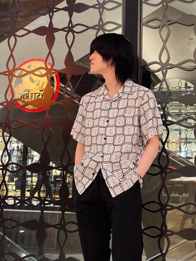 「HYSTERIC GLAMOUR（ヒステリックグラマー）のSQUARE＆SOUNDS柄 オープンカラーシャツ（シャツ/ブラウス、ホワイト系）」を使った、otaさん（メンズ・168cm）の春コーディネート