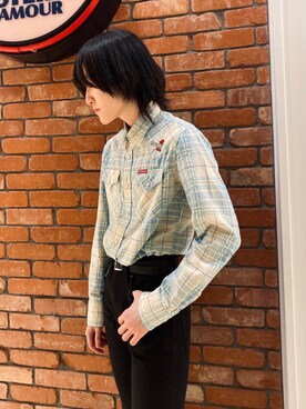 「HYSTERIC GLAMOUR（ヒステリックグラマー）のSKULL刺繍 ウエスタンシャツ（シャツ/ブラウス、ブルー系）」を使った、otaさん（メンズ・168cm）の春コーディネート