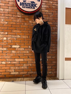 「HYSTERIC GLAMOUR（ヒステリックグラマー）のHALVED SIGH ミリタリーショートシャツ（シャツ/ブラウス、ブラック系）」を使った、otaさん（メンズ・168cm）の春コーディネート
