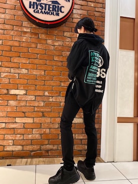 「HYSTERIC GLAMOUR（ヒステリックグラマー）のHALVED SIGH ミリタリーショートシャツ（シャツ/ブラウス、ブラック系）」を使った、otaさん（メンズ・168cm）の春コーディネート