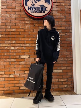 「HYSTERIC GLAMOUR（ヒステリックグラマー）のCORDURA サック（バックパック/リュック、ブラック系）」を使った、otaさん（メンズ・168cm）の春コーディネート