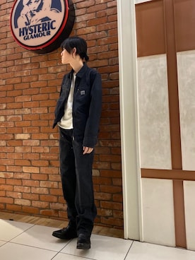 「HYSTERIC GLAMOUR（ヒステリックグラマー）のダブルニーペインターパンツ（その他パンツ、ブラック系）」を使った、otaさん（メンズ・168cm）の春コーディネート
