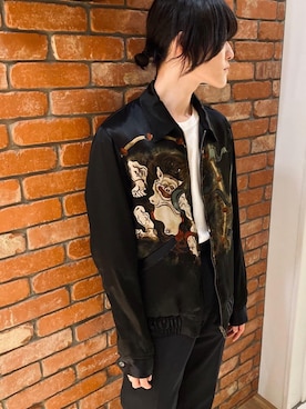 「HYSTERIC GLAMOUR（ヒステリックグラマー）の風神雷神柄 スーベニアジャケット（その他アウター、ブラック系）」を使った、otaさん（メンズ・168cm）の春コーディネート