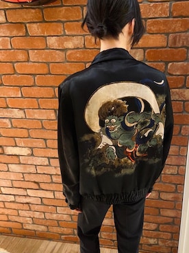 「HYSTERIC GLAMOUR（ヒステリックグラマー）の風神雷神柄 スーベニアジャケット（その他アウター、ブラック系）」を使った、otaさん（メンズ・168cm）の春コーディネート