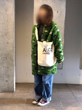 「MANASTASH」｜「アイテム（ノーカラージャケット）」を使った、ATKさん（レディース・154cm）の冬コーディネート