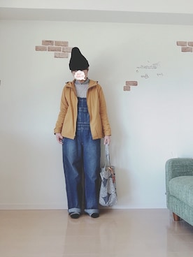 「コーディネート」｜「アイテム（サロペット/オーバーオール）」を使った、saraさん（レディース・160cm）の冬コーディネート