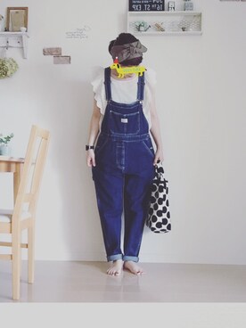 「SMITH'S（スミス）のアイテム（サロペット/オーバーオール）」を使った、saraさん（レディース・160cm）の夏コーディネート