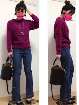 「ビビッドピンク」｜あんみつさん（レディース・154cm）の冬コーディネート