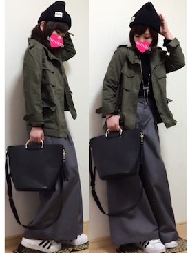 「HusHusH（ハッシュアッシュ）のアイテム（ブルゾン）」を使った、あんみつさん（レディース・154cm）の春コーディネート
