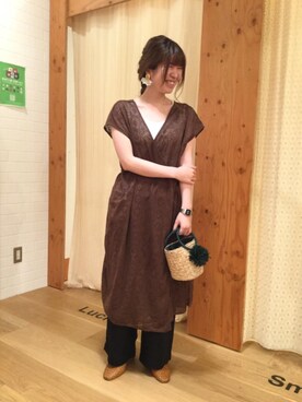 「coen（コーエン）のシーグラスミニかごバッグ（バスケット）（かごバッグ）」を使った、しんかいさん（レディース・159cm）の夏コーディネート