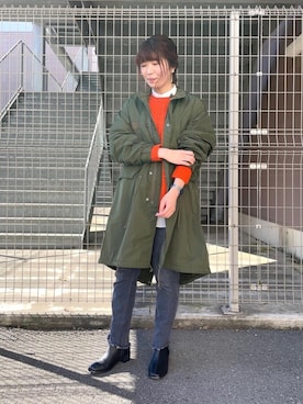 「coen（コーエン）のアイテム（モッズコート）」を使った、しんかいさん（レディース・160cm）の秋コーディネート
