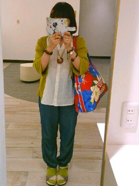 「Jocomomola（ホコモモラ）のアイテム（トップス）」を使った、Rieさん（レディース・148cm）の夏コーディネート