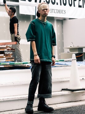 「ROTOL（ロトル）のアイテム（Tシャツ/カットソー、グリーン系）」を使った、OCEANTOKYOWHITEさんの秋コーディネート