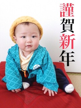 「新年一発目」｜「アイテム（浴衣）」を使った、key.さん（キッズ・60cm）の冬コーディネート