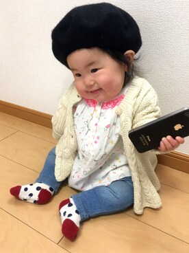 「9ヶ月」｜「アイテム（ハンチング/ベレー帽）」を使った、yuuuuuuuuka1127さん（キッズ・80cm）の冬コーディネート