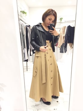 「STUDIOUS（ステュディオス）のアイテム（ライダースジャケット）」を使った、yuki hamanoさん（レディース・153cm）の夏コーディネート