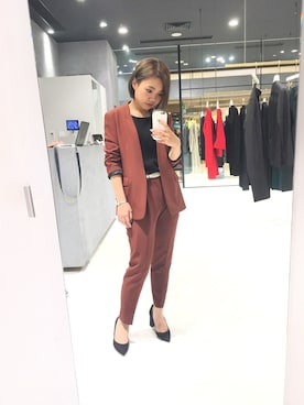 「セットアップスタイル」｜「アイテム（ノーカラージャケット）」を使った、yuki hamanoさん（レディース・153cm）の秋コーディネート