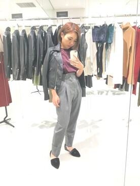「STUDIOUS（ステュディオス）のアイテム（ライダースジャケット）」を使った、yuki hamanoさん（レディース・153cm）の秋コーディネート