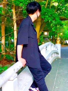 「GU（ジーユー）のアイテム（シャツ/ブラウス、ブラック系）」を使った、takaojsb0804さん（メンズ・172cm）の秋コーディネート