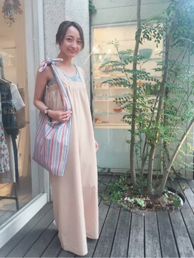 「アイテム（つなぎ/オールインワン、ベージュ系）」を使った、flowerさん（レディース・153cm）の夏コーディネート
