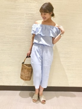 「スカラップ」｜「アイテム（オールインワン・サロペット）」を使った、flowerさん（レディース・156cm）の夏コーディネート
