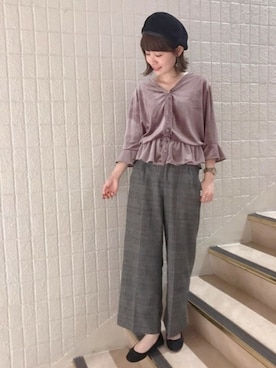 「ぺプラムトップス」｜「アイテム（ハンチング/ベレー帽）」を使った、flowerさん（レディース・162cm）の秋コーディネート