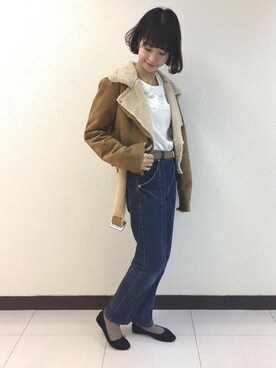 「ブラウス」｜「アイテム（ムートンコート）」を使った、flowerさん（レディース・159cm）の秋コーディネート