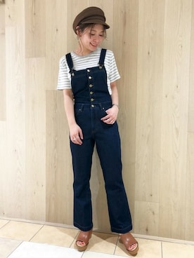 「ウェッジソール」｜「アイテム（オールインワン・サロペット）」を使った、flowerさん（レディース・155cm）の春コーディネート