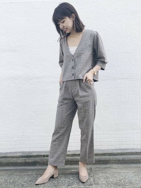 「SET UP」｜「アイテム（ノーカラージャケット）」を使った、flowerさん（レディース・165cm）の秋コーディネート