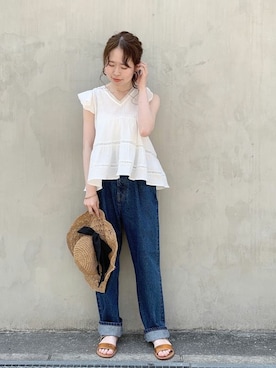 「flower」｜「アイテム（帽子）」を使った、flowerさん（レディース・155cm）の夏コーディネート